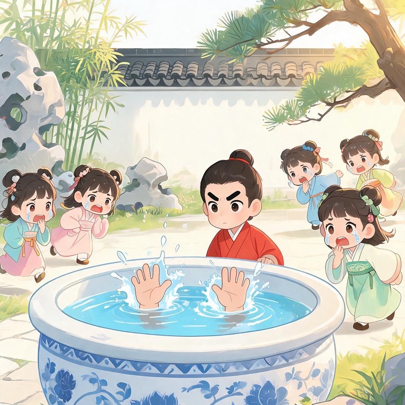 小孩掉入水缸