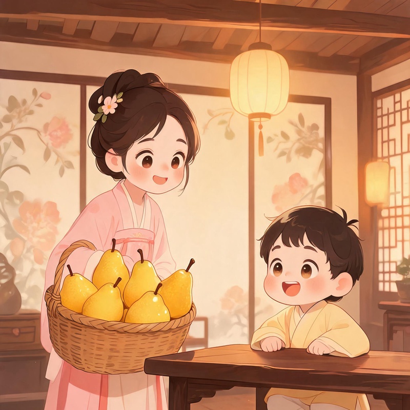 妈妈端来梨