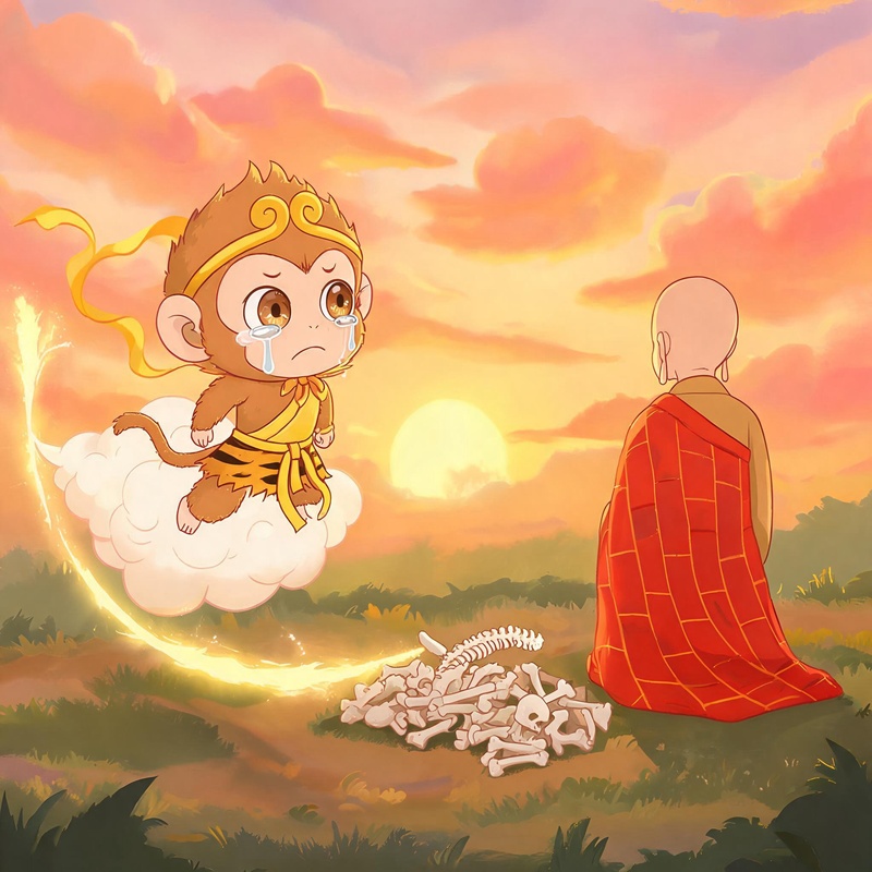悟空含泪离开，唐僧背过身不肯看他