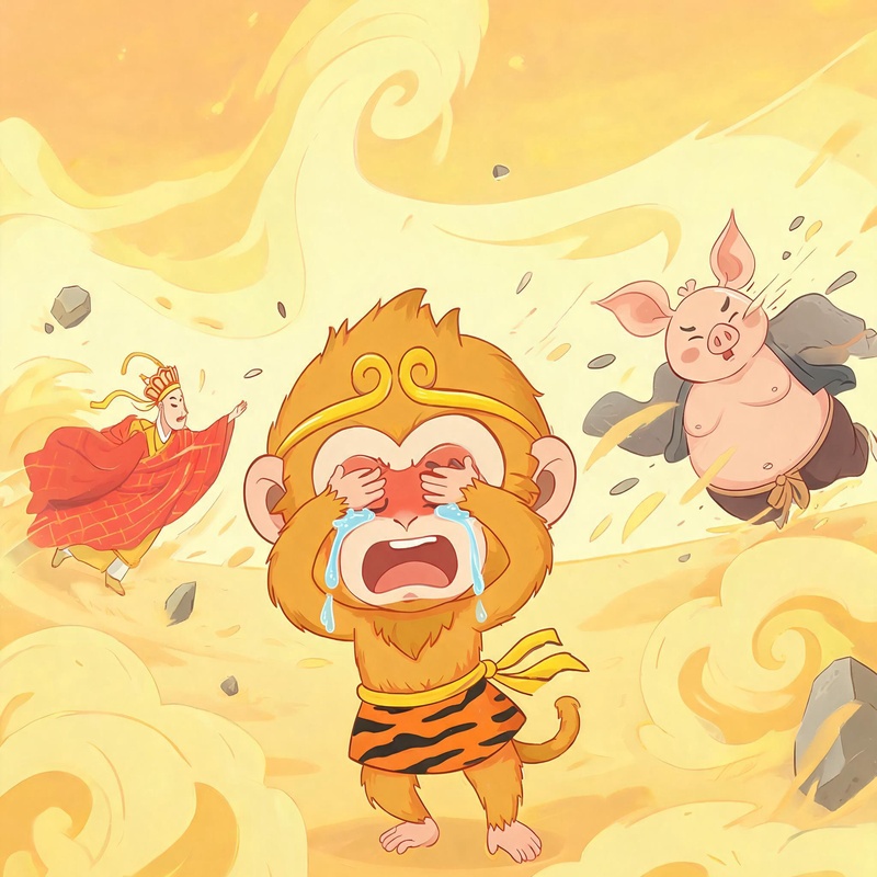 黄风怪猛地吹出一口风，悟空的眼睛睁不开了